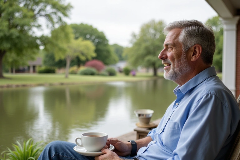 Man enjoying a calm morning outdoors